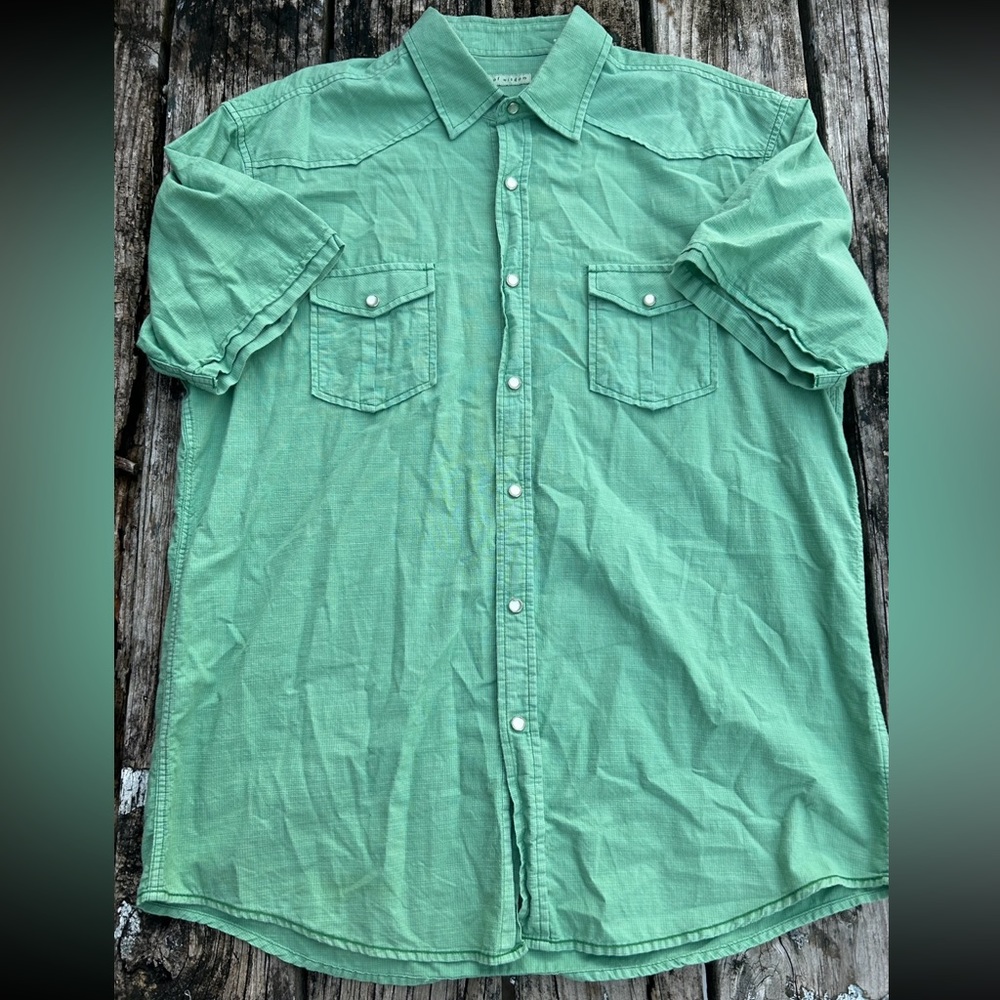 Age of Wisdom Mens Western Pearl Snap Short Sleeve Green Shirt Size XL